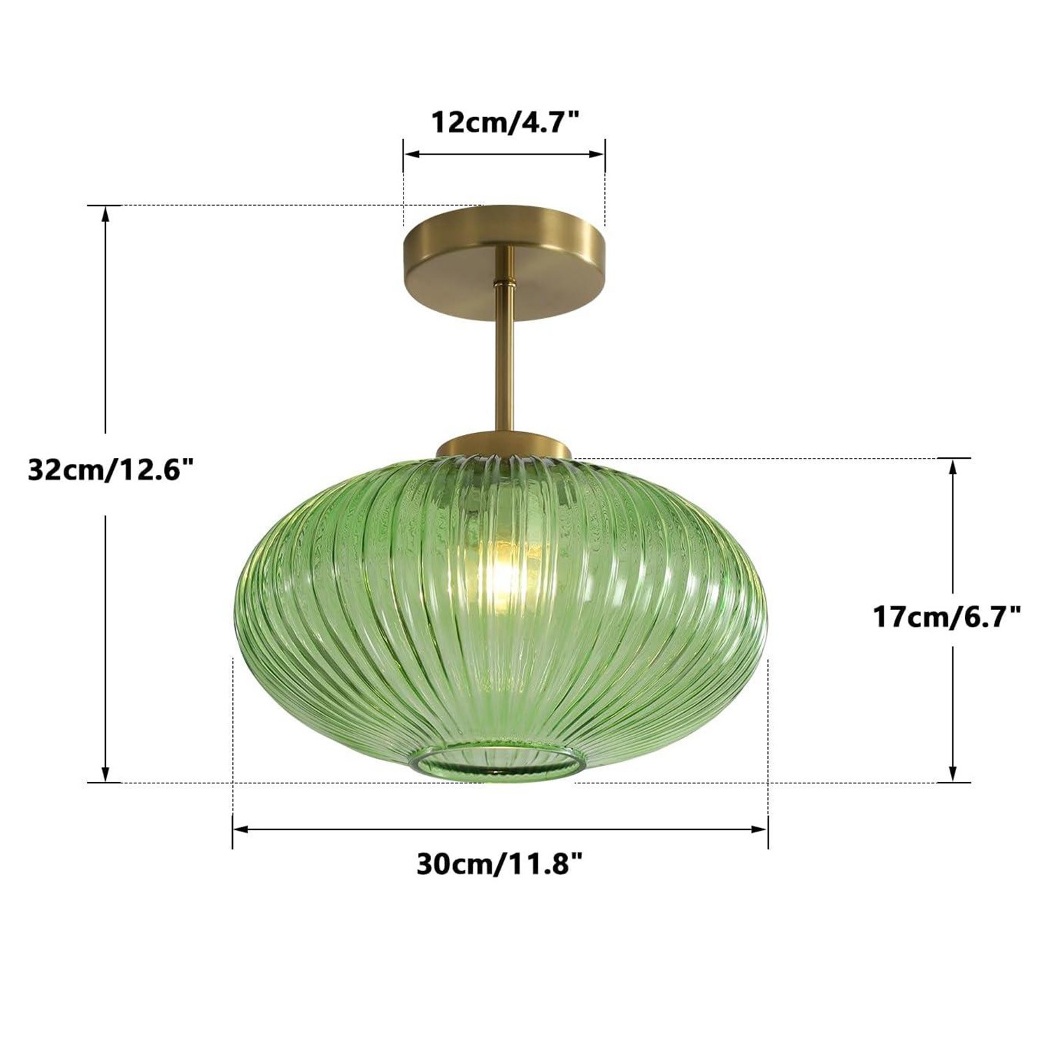 Jorik Natural Green Ribbed Glass Oval Ceiling Light