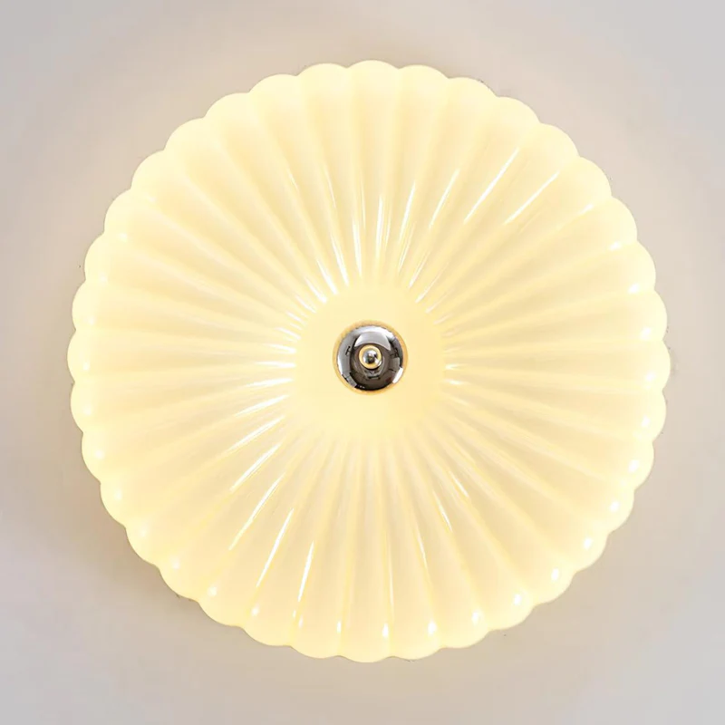 Prythos Cream Textured Glass Round Bauhaus Ceiling Light