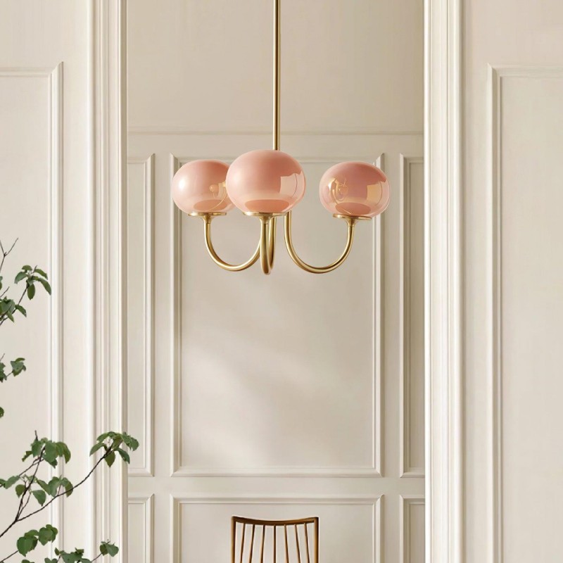 Bianca Colored Glass Shade Chandelier with Globes