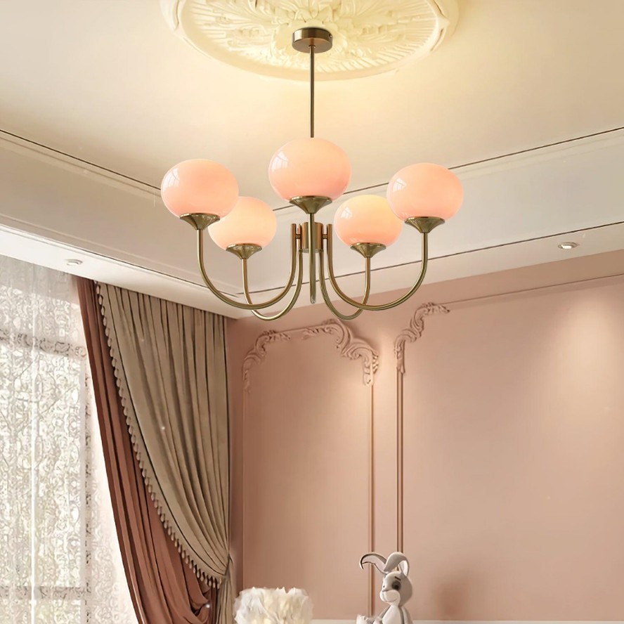 Bianca Colored Glass Shade Chandelier with Globes