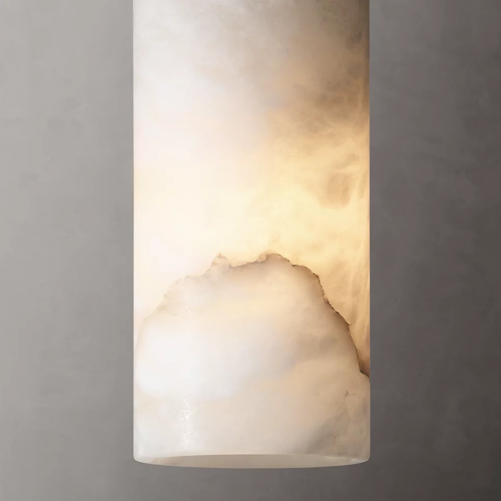 Modern Hand Carved Alabaster Cylinder Pendant Light