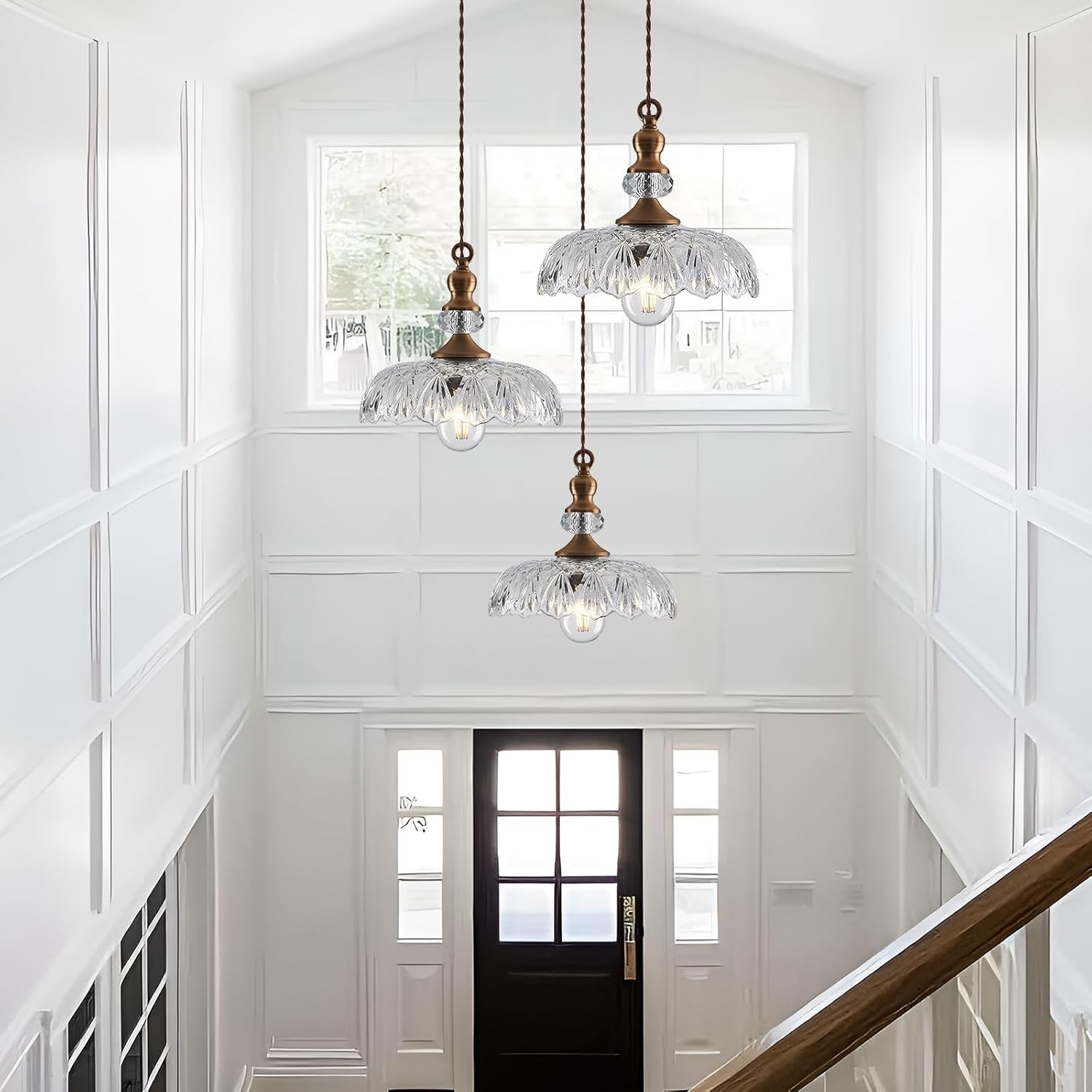 Jaime Antique Brass and Glass Flower Pendant Light