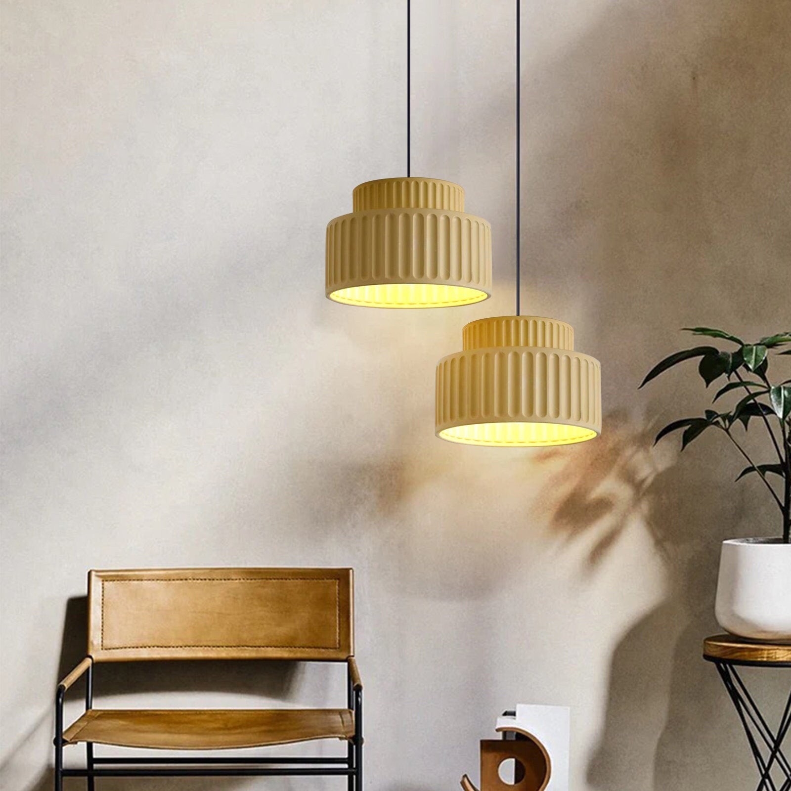 Draxithor Wabi Sabi Fluted Resin Cream Pendant Light