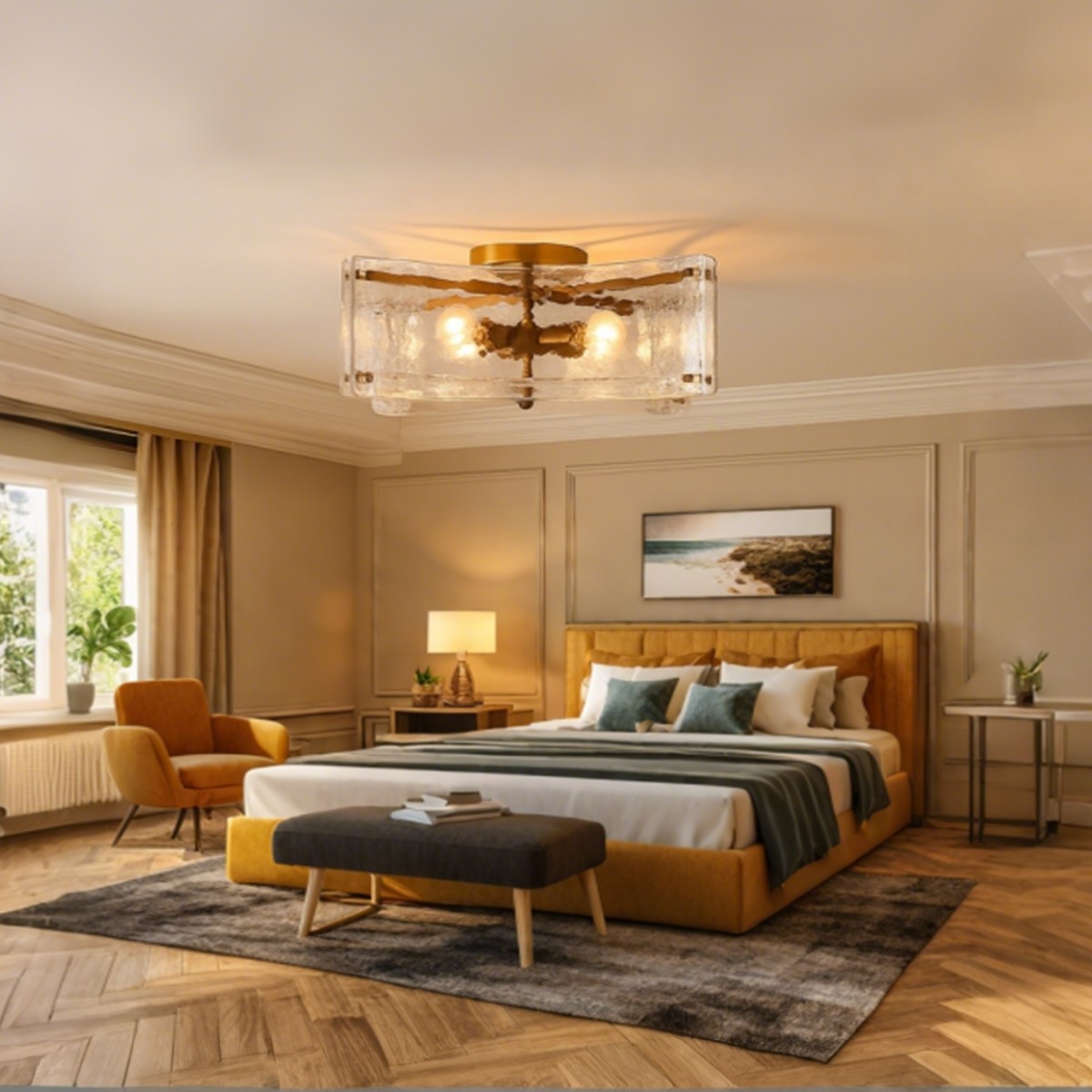 Luke Luxury 4-Light Textured Cast Glass Flush Mount Ceiling Light