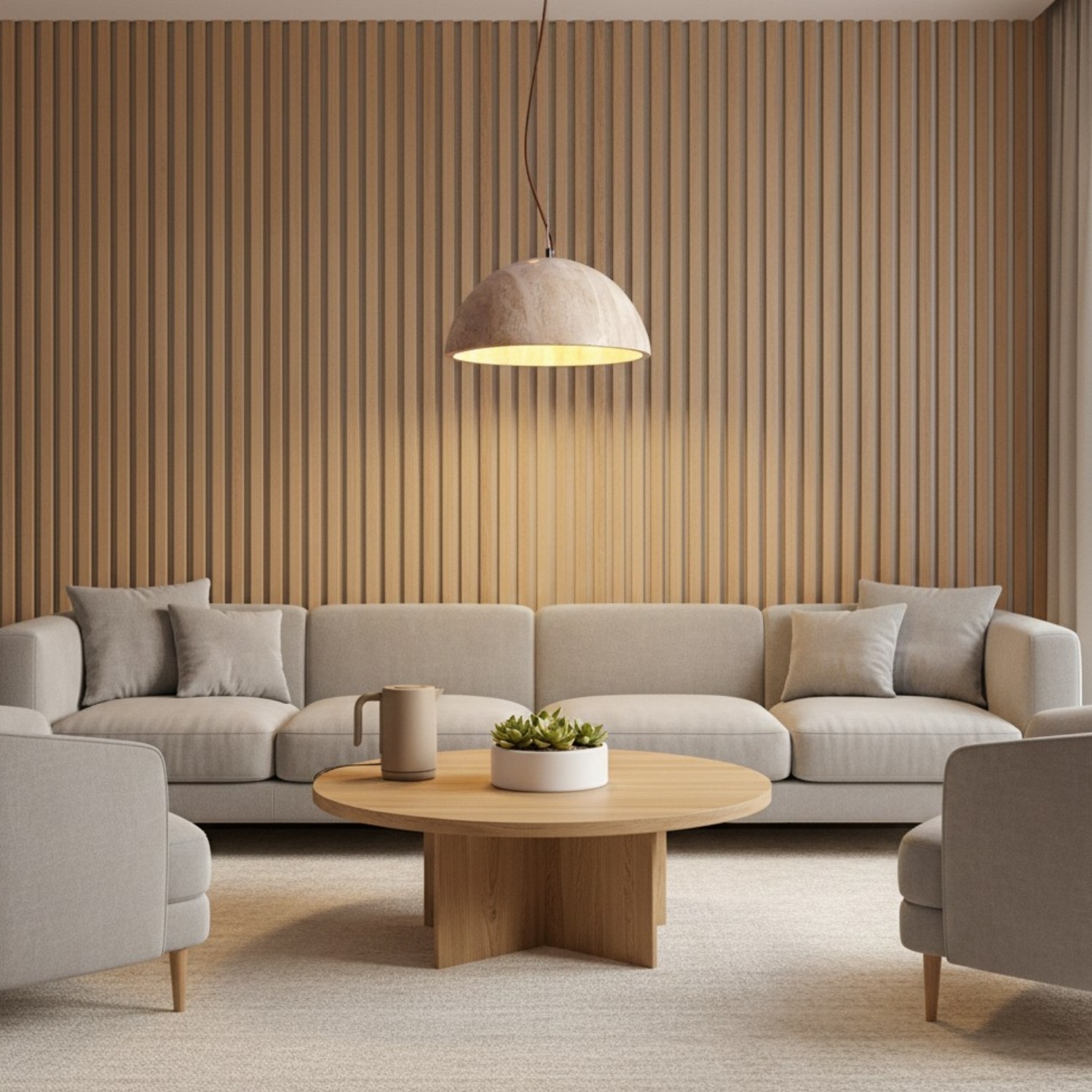 Quant Minimalist Natural Dome Yellow Travertine Pendant Light