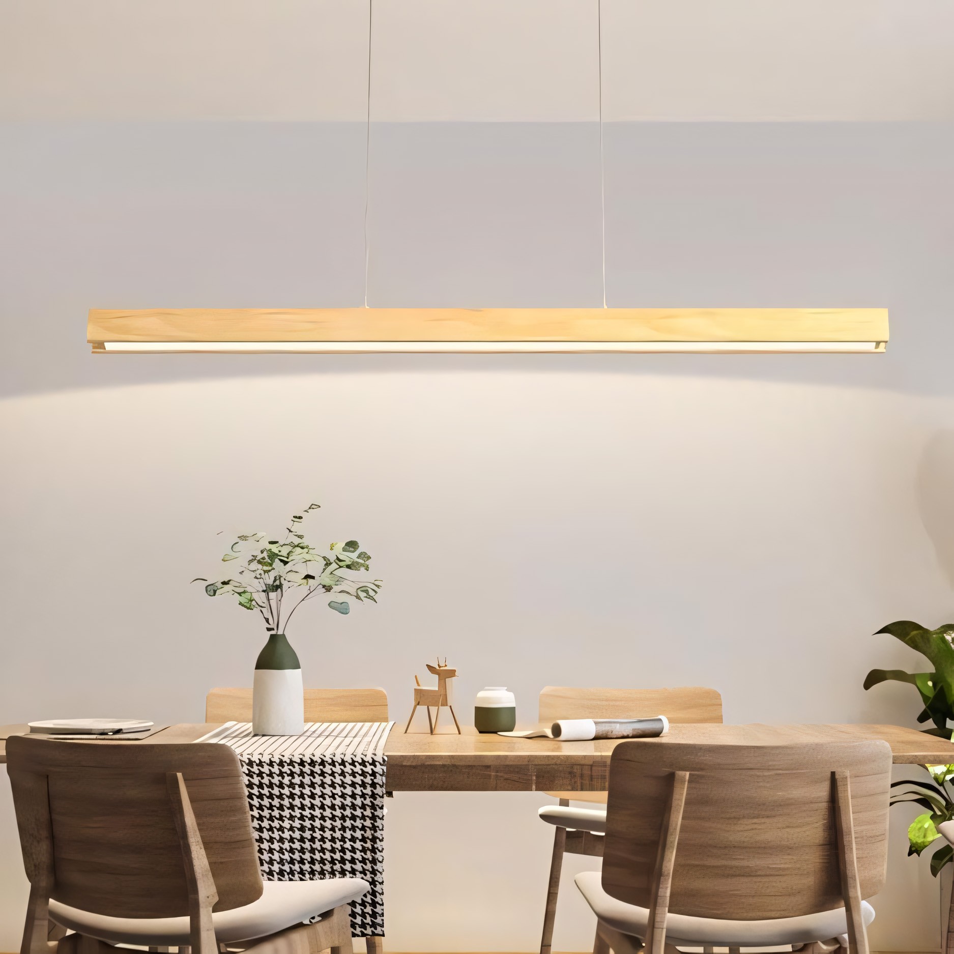 Quorix Log Style Wood Led Linear Pendant Light With Remote Control