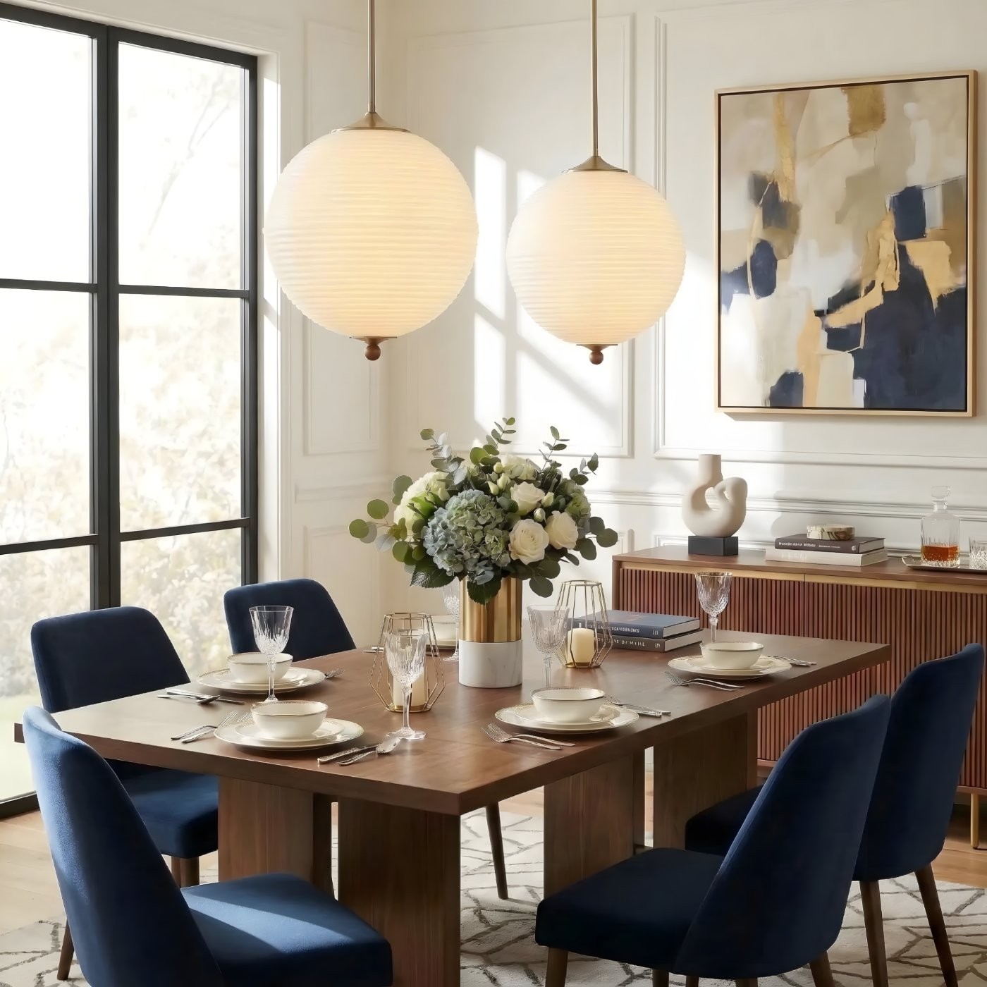 Xan Retro White Globe Ribbed Glass Pendant Light