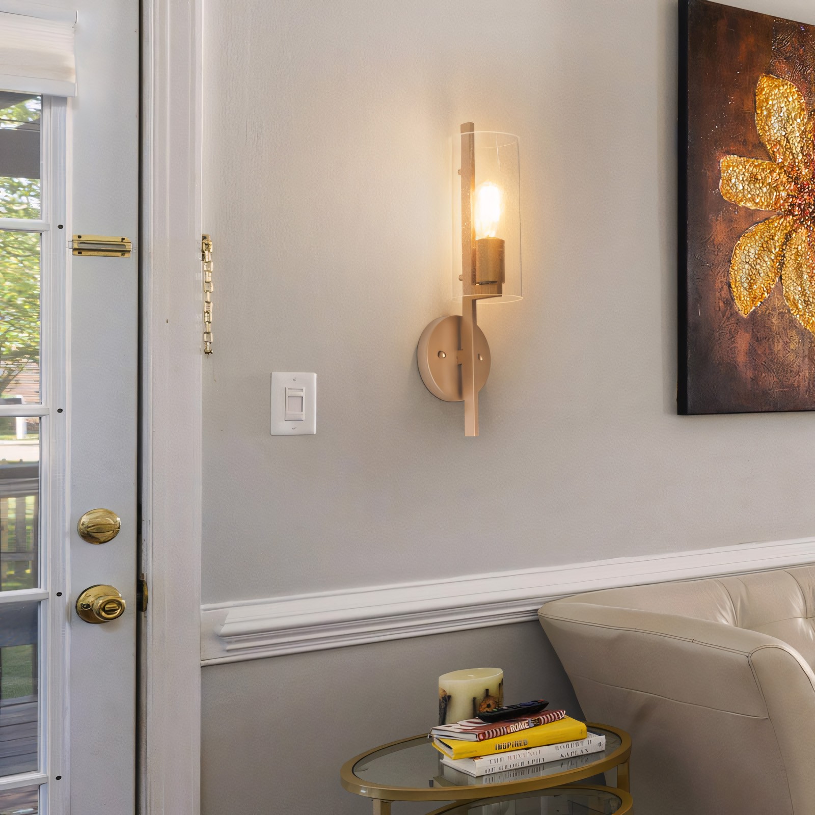 Aldorix Bronze Seedy Glass Cylinder Wall Sconce