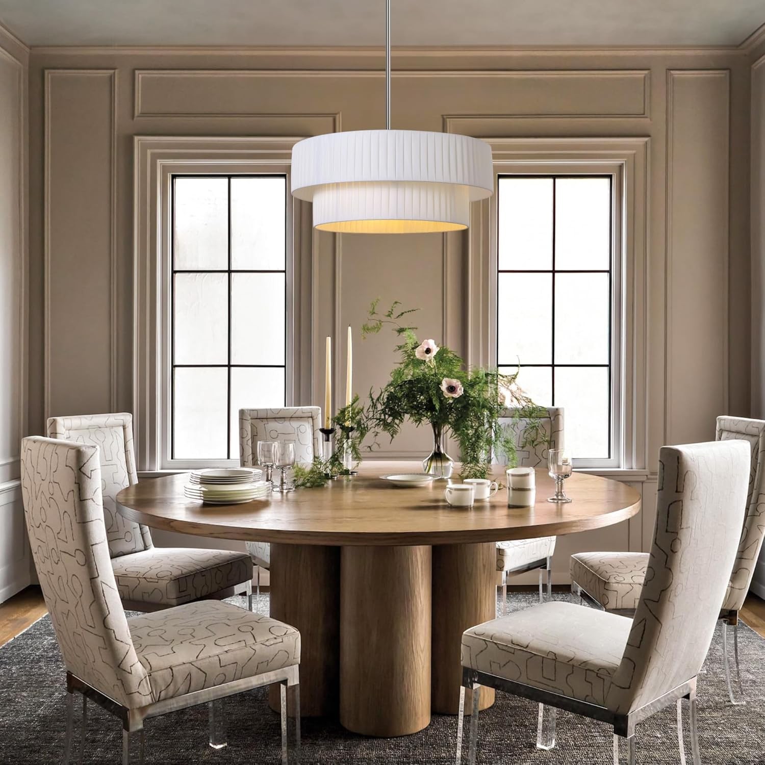 Elaraine Pleated Fabric Circular Drum Shade Chandelier