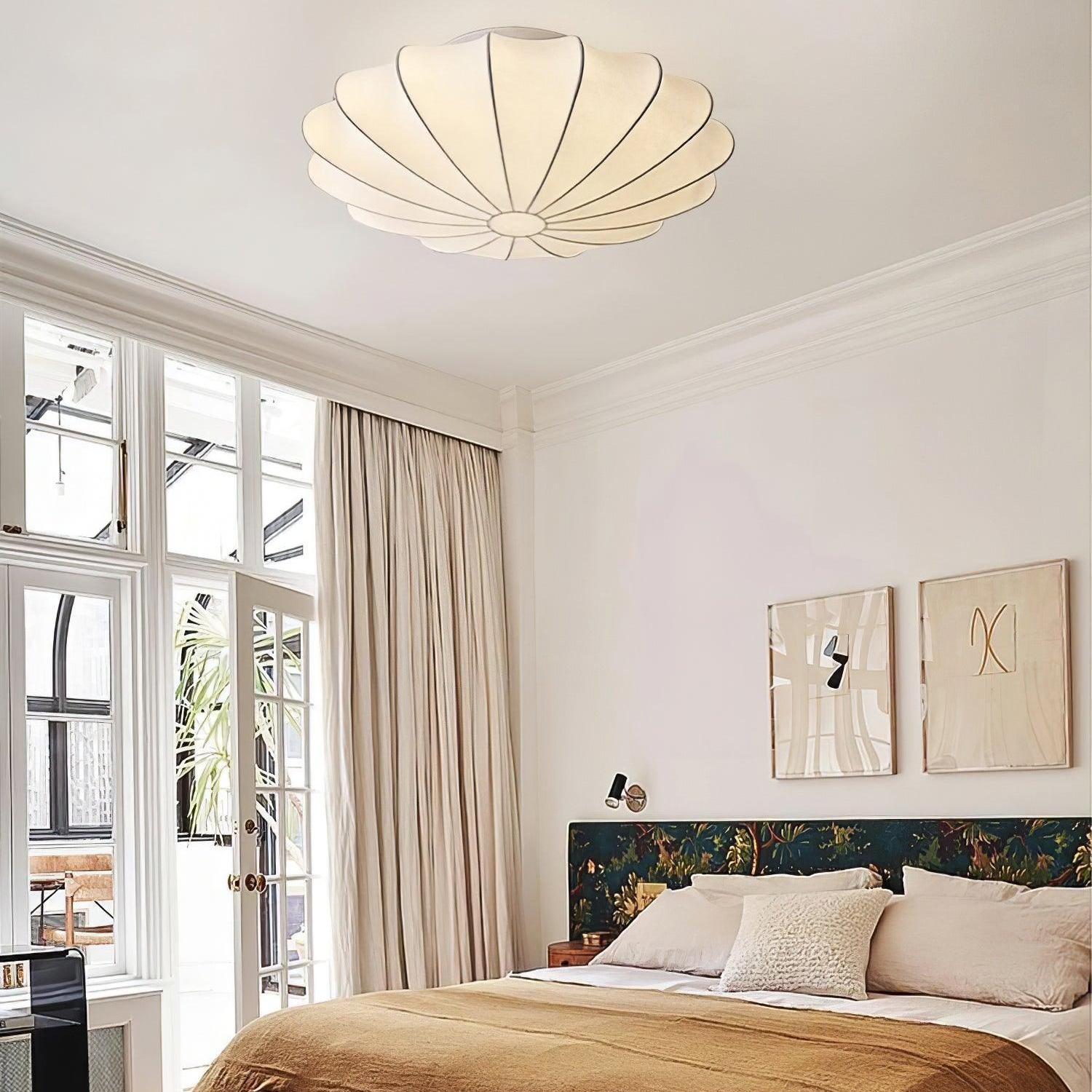 Savionne White Silk Seashell Flush Mount Light
