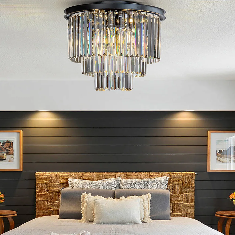 Brigitte Luxurious Three Layer Crystal Flush Mount Chandelier
