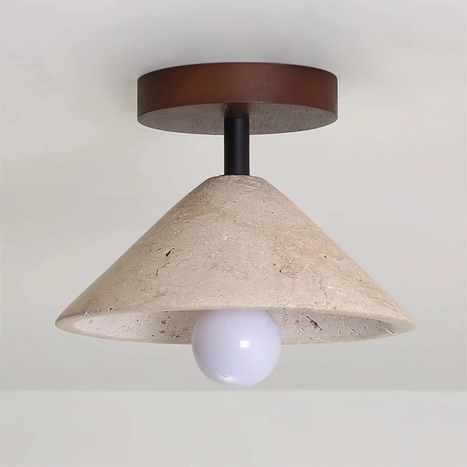 Katharine Minimalist Cone Shade Travertine Ceiling Lamp
