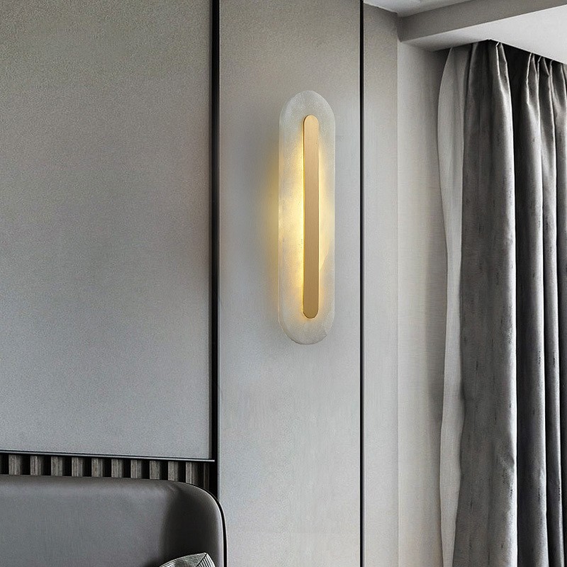 Ozeki Minimalist Brass And Genuine Alabaster Sconce