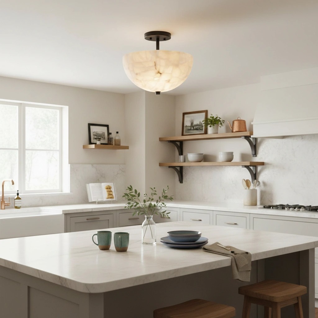 Faeluna Modern Alabaster Round Ceiling Light