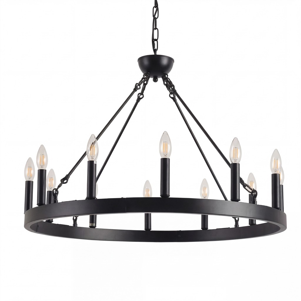 Beau Large 12 Lights Rustic Wagon Wheel Chandelier