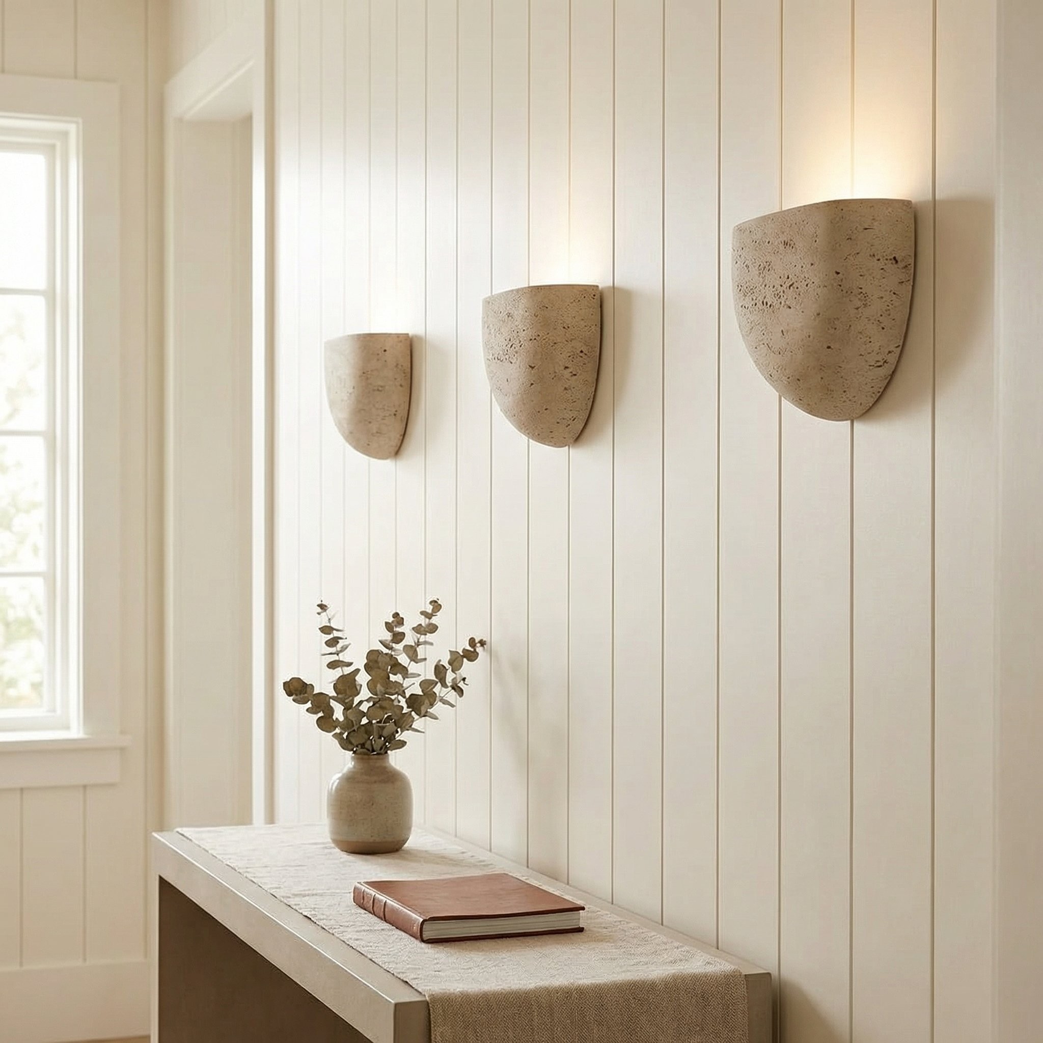 Farlan Wabi-Sabi Travertine Semi-Circular Wall Light