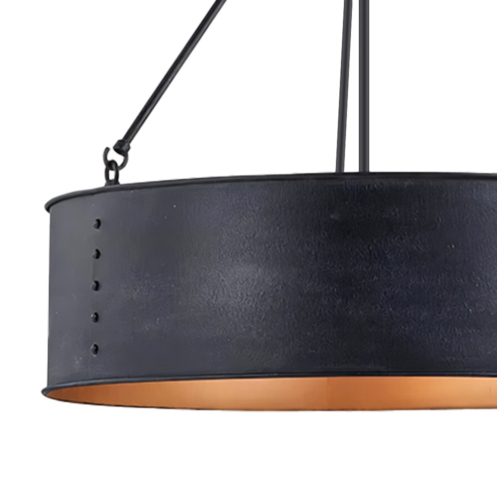 Quillan Industrial Large Black Drum Pendant Light For Dinning Room