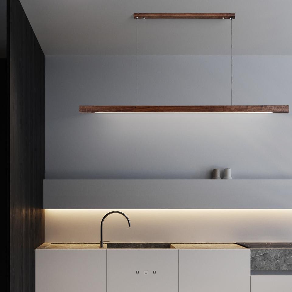 Quorix Log Style Wood Led Linear Pendant Light With Remote Control