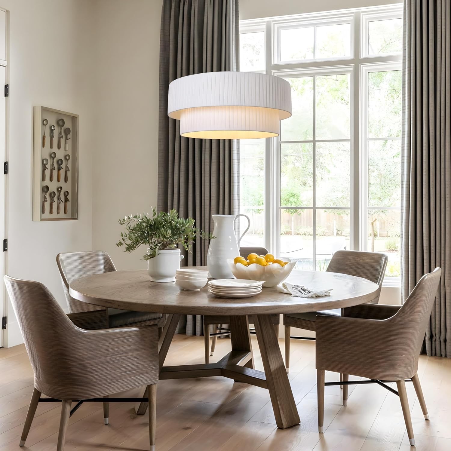 Elaraine Pleated Fabric Circular Drum Shade Chandelier