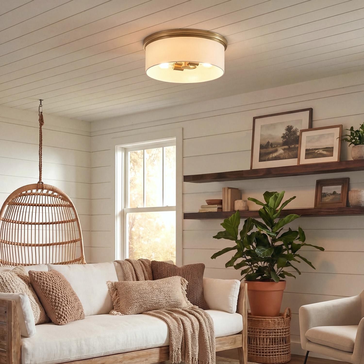 Lionell Farmhouse Milk Glass Round Flush Mount Ceiling Light