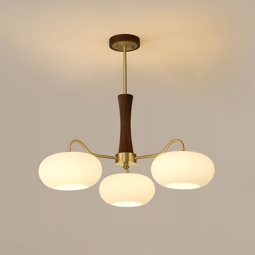 Obsidian Modern Bubble Brass Glass Persimmon Chandelier