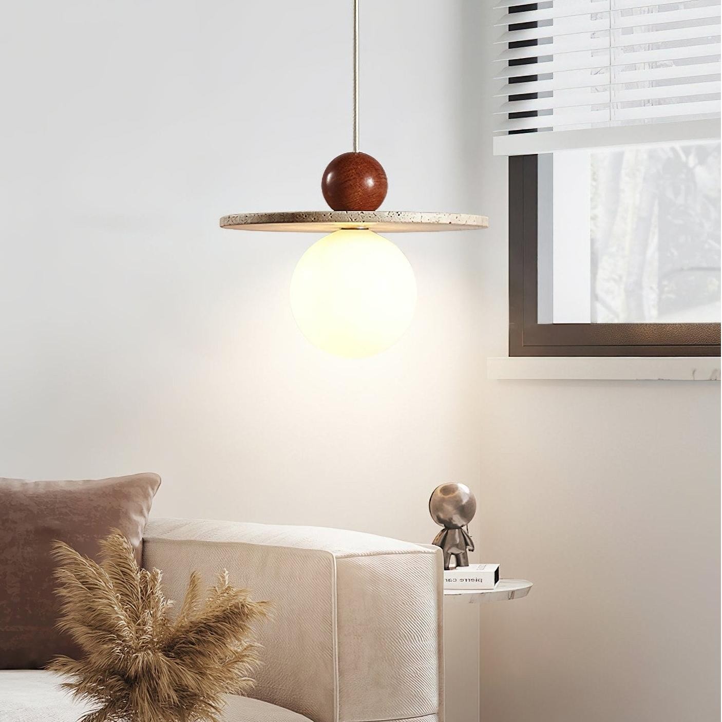 Jeremiah Cream Style Flying Disc Travertine Pendant Light