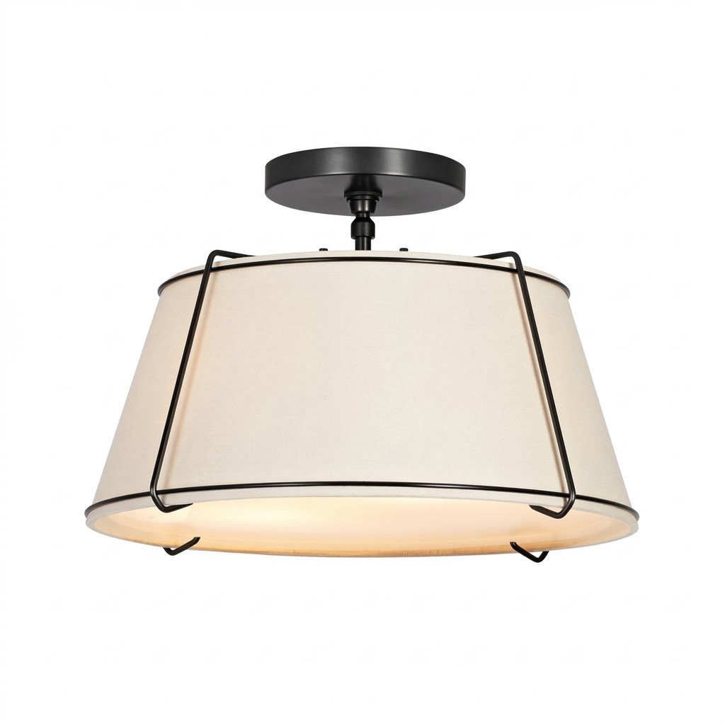 Hesperia Fabric Drum Shade Semi Flush Mount