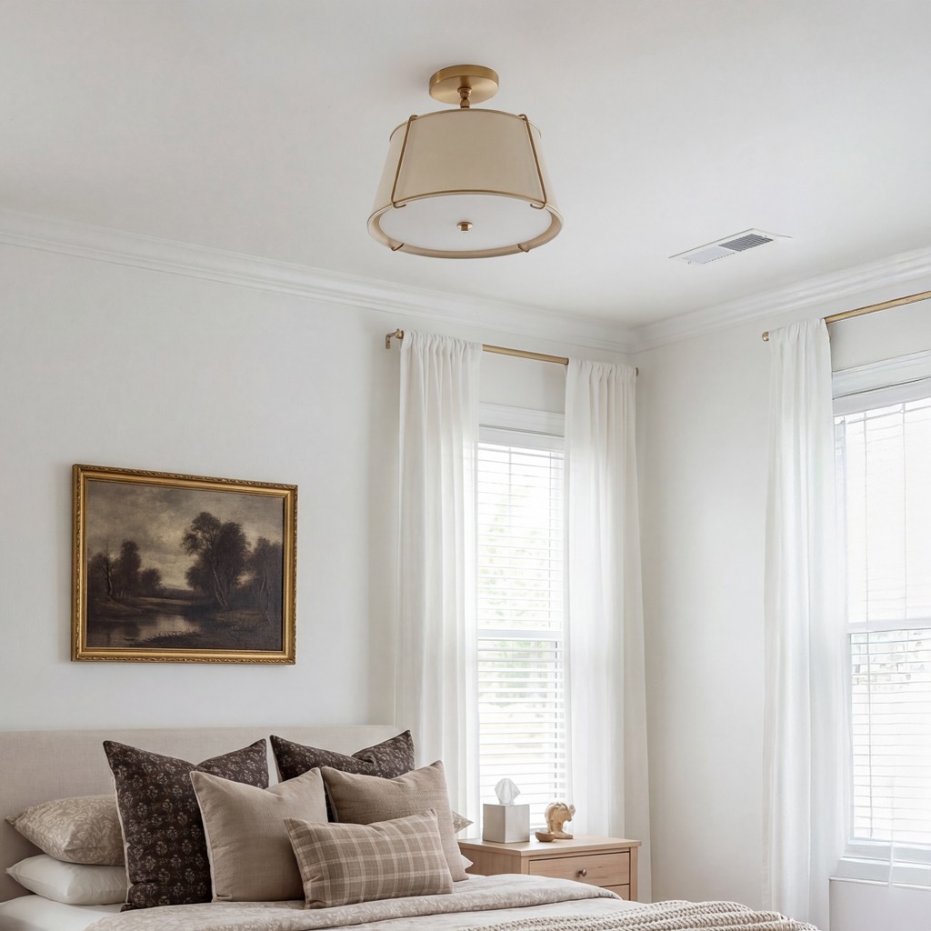 Hesperia Fabric Drum Shade Semi Flush Mount
