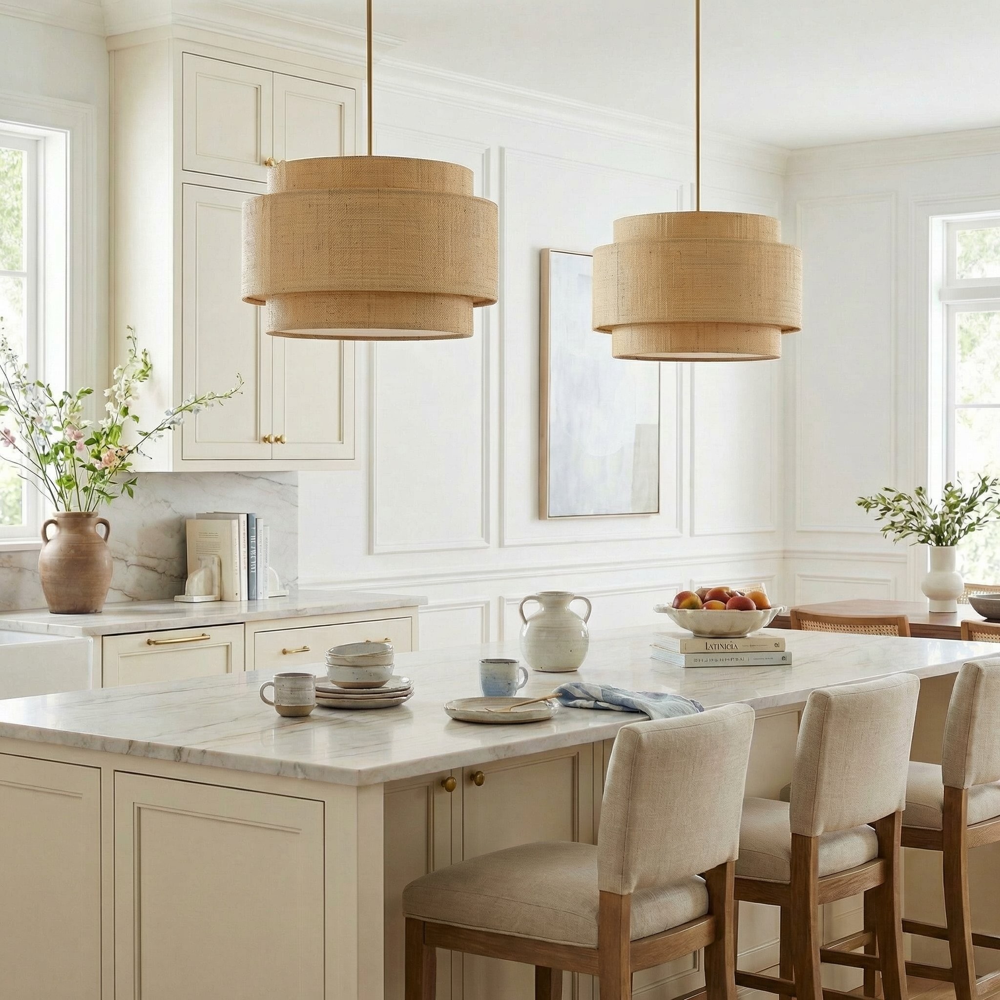 Orlaith Bohemian Rattan Tiered Drum Pendant Light