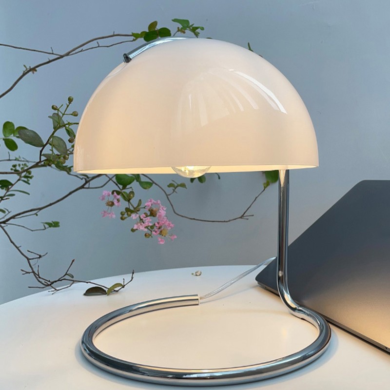 Olivia Bauhaus Bedside Table Lamps With Dome Glass Shades