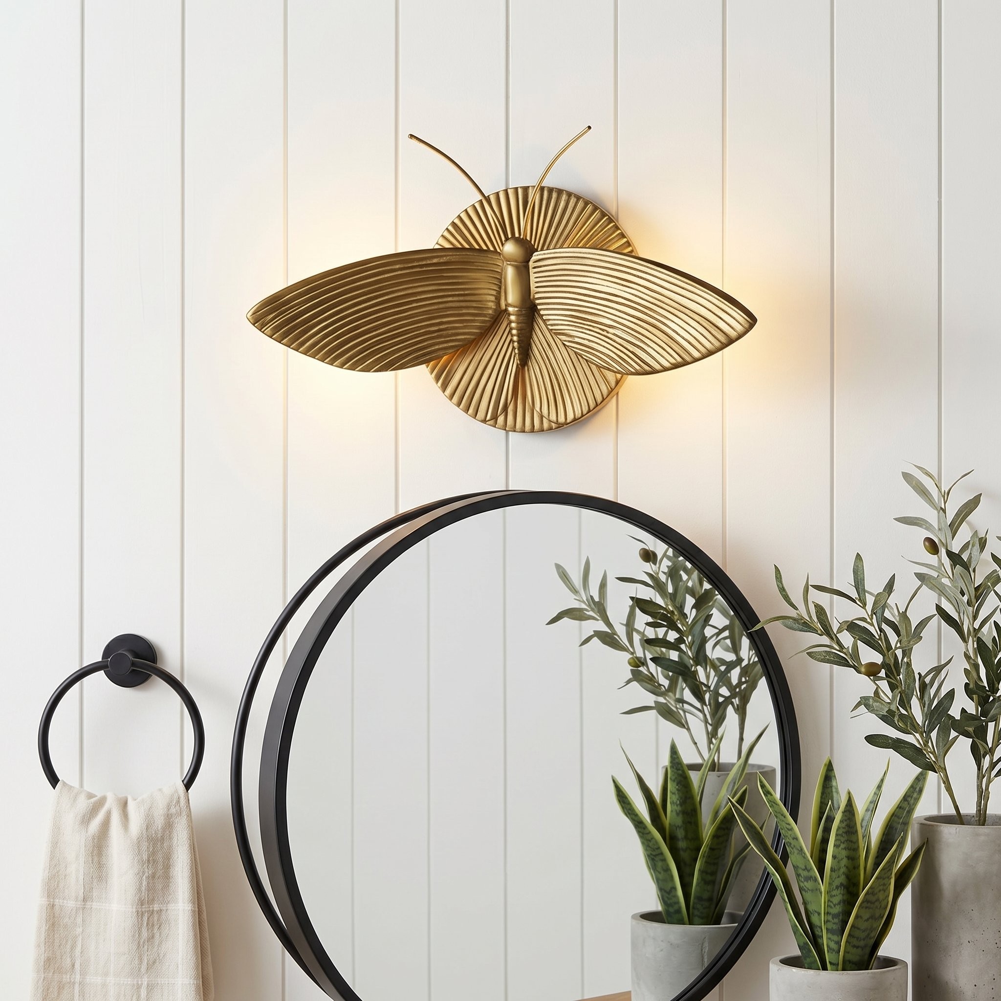 Horace Art Deco Golden Resin Moth Wall Sconce