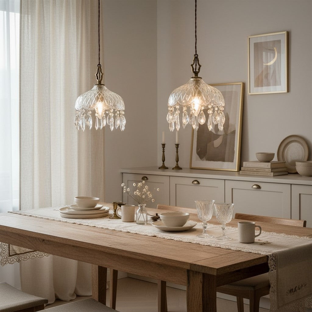 Calanthia Vintage Luxury Gold Crystal Glass Pendant Light