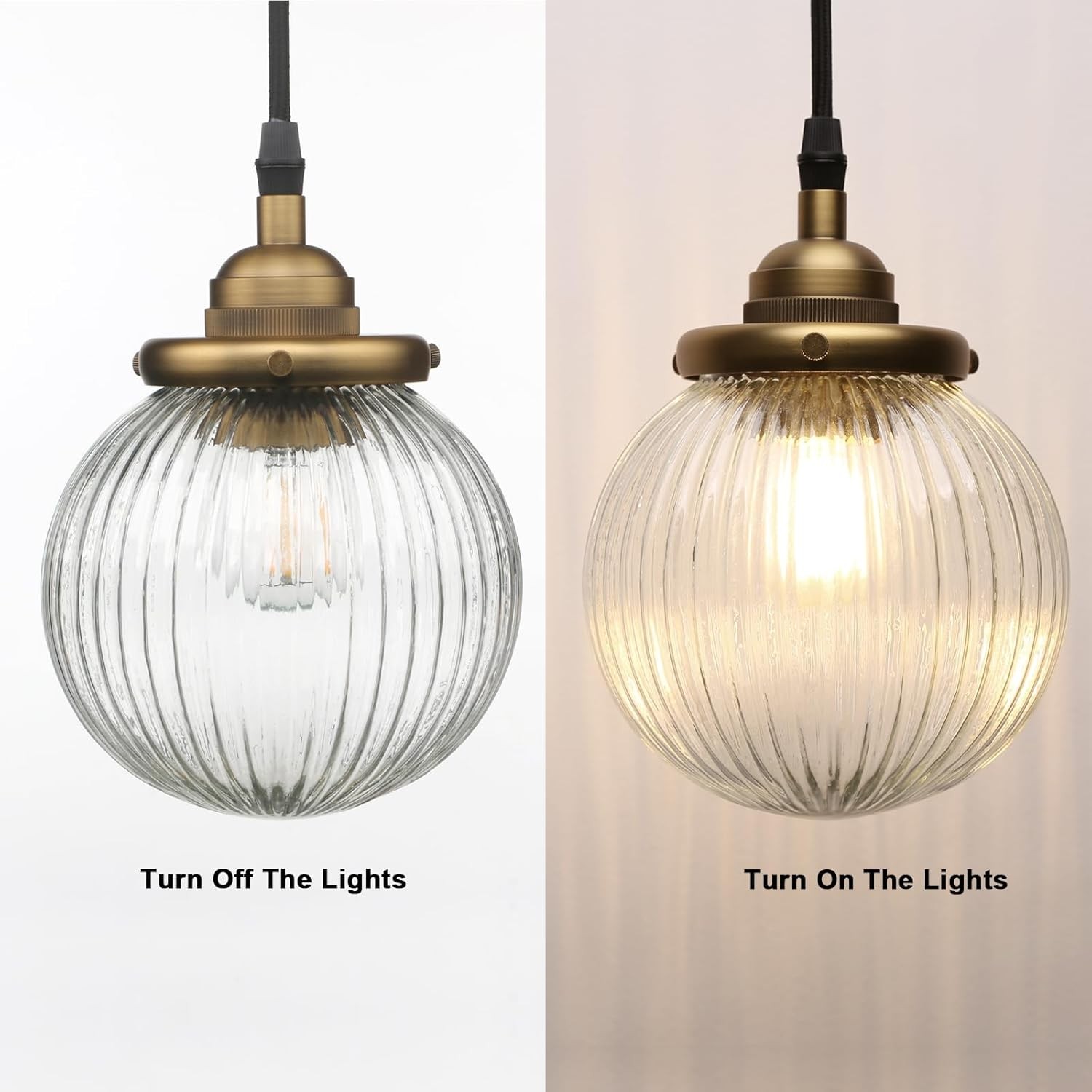 Meliora Rustic Ribbed Glass Globe Pendant Light