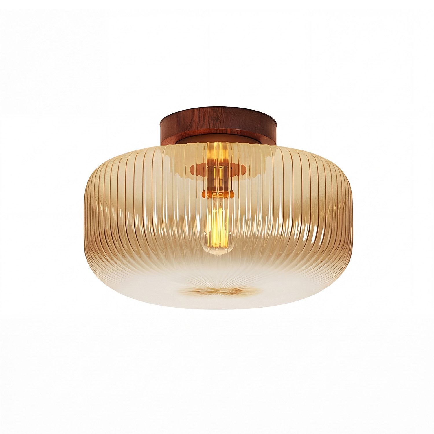 Octavius Farmhouse Retro Amber Fluted Glass Ceiling Light