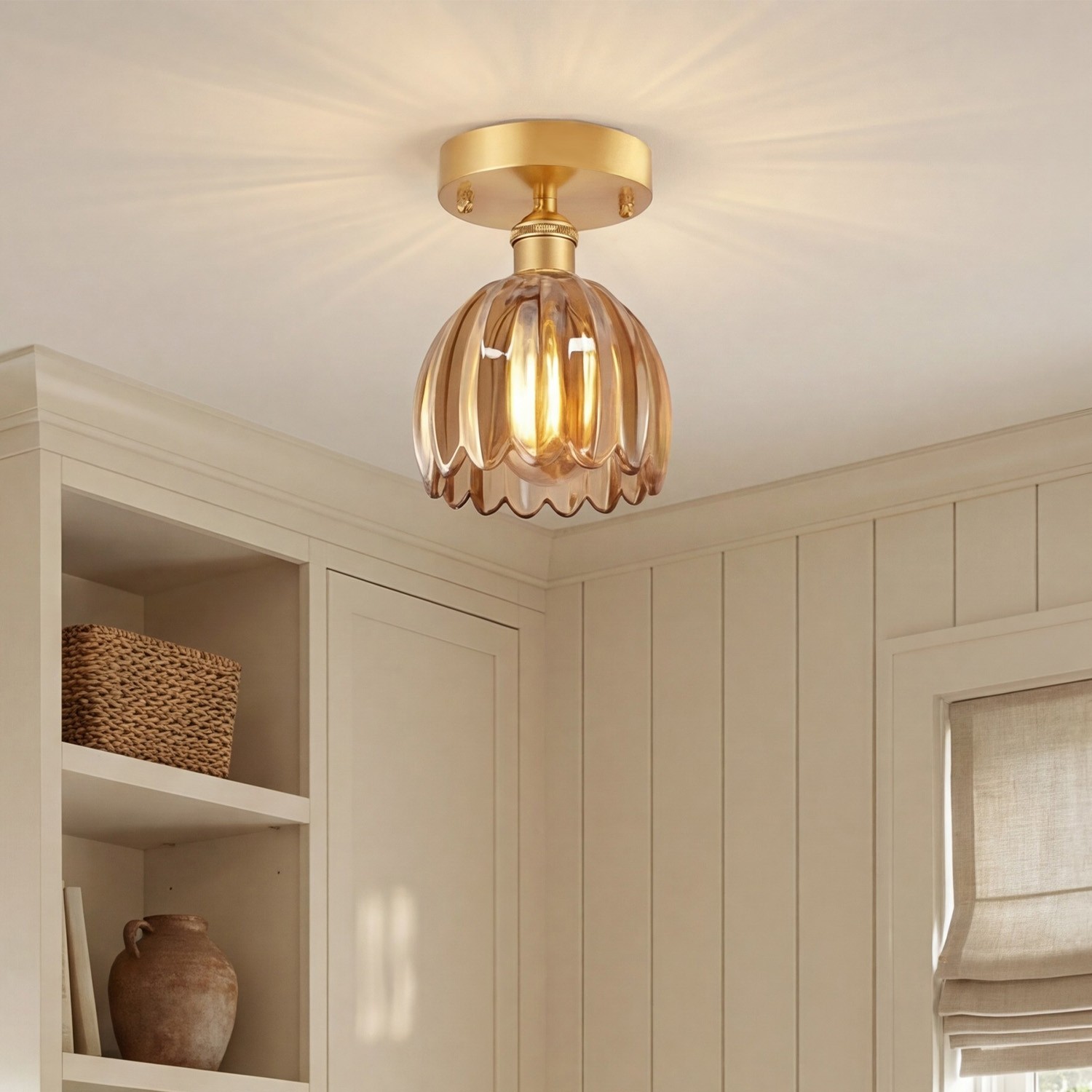 Ozir Stained Glass Flush Mount Tulip Light