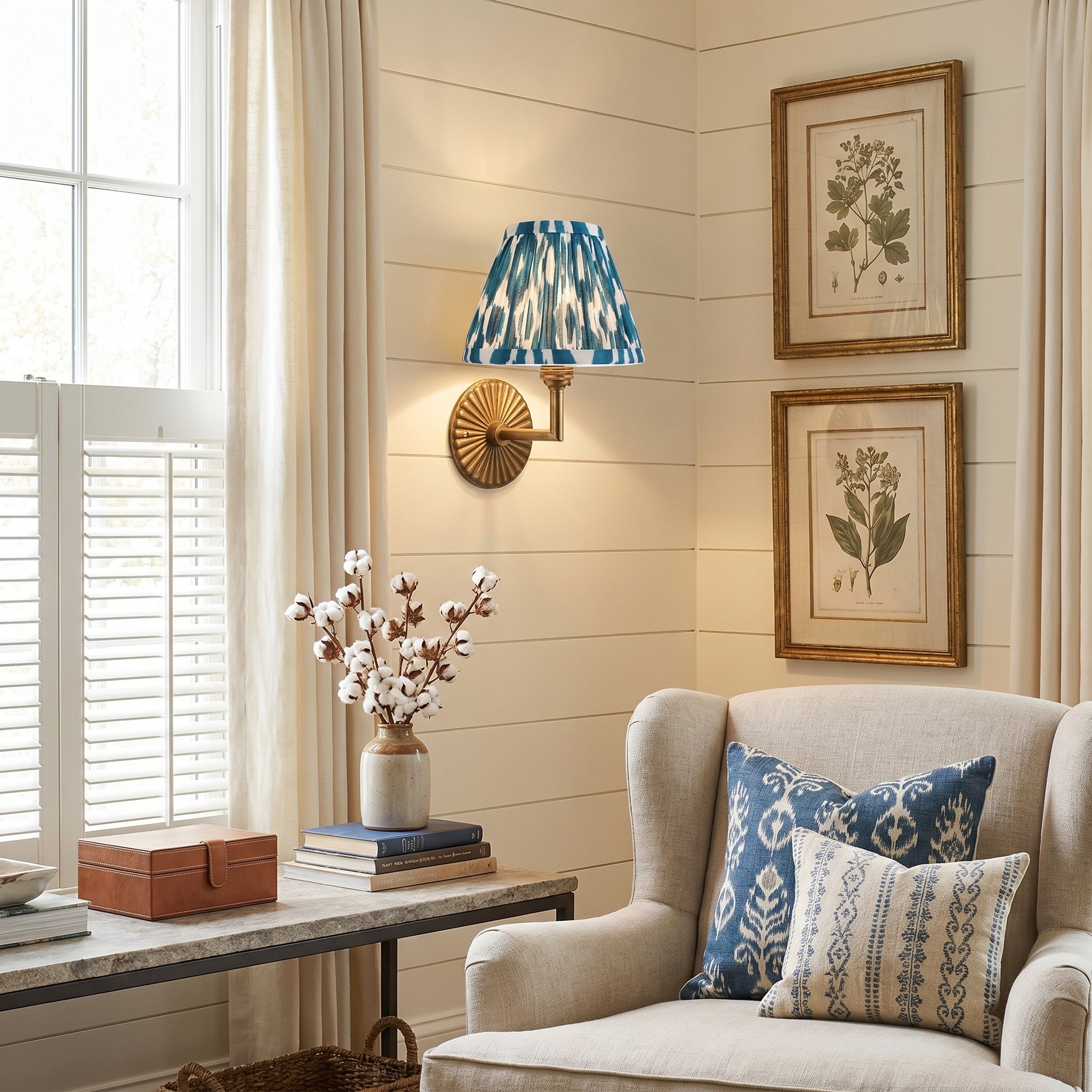 Dimitri Vintage Brass Pleated Fabric Wall Sconce