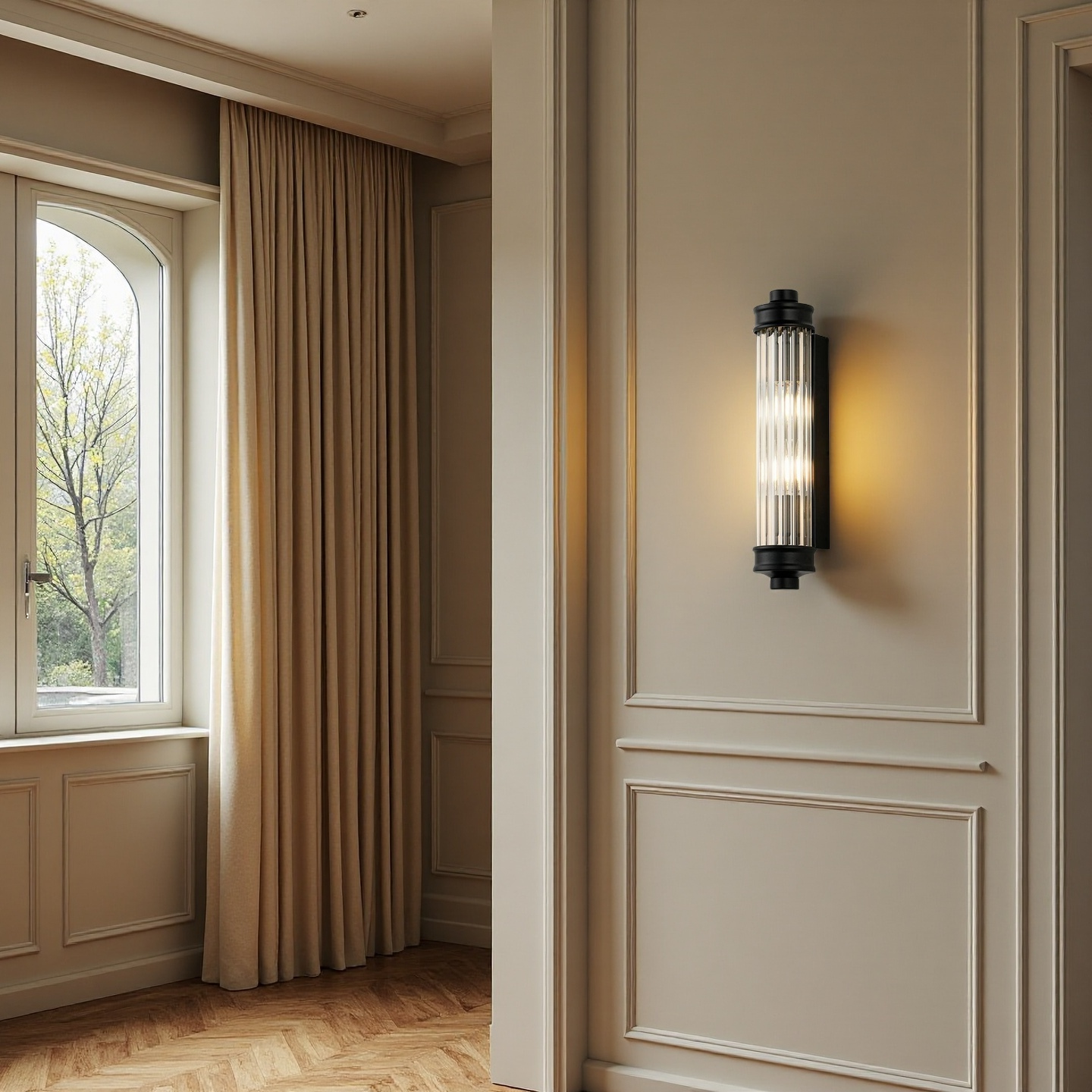 Raelin Retro Cylindrical Ribbed Glass Sconce