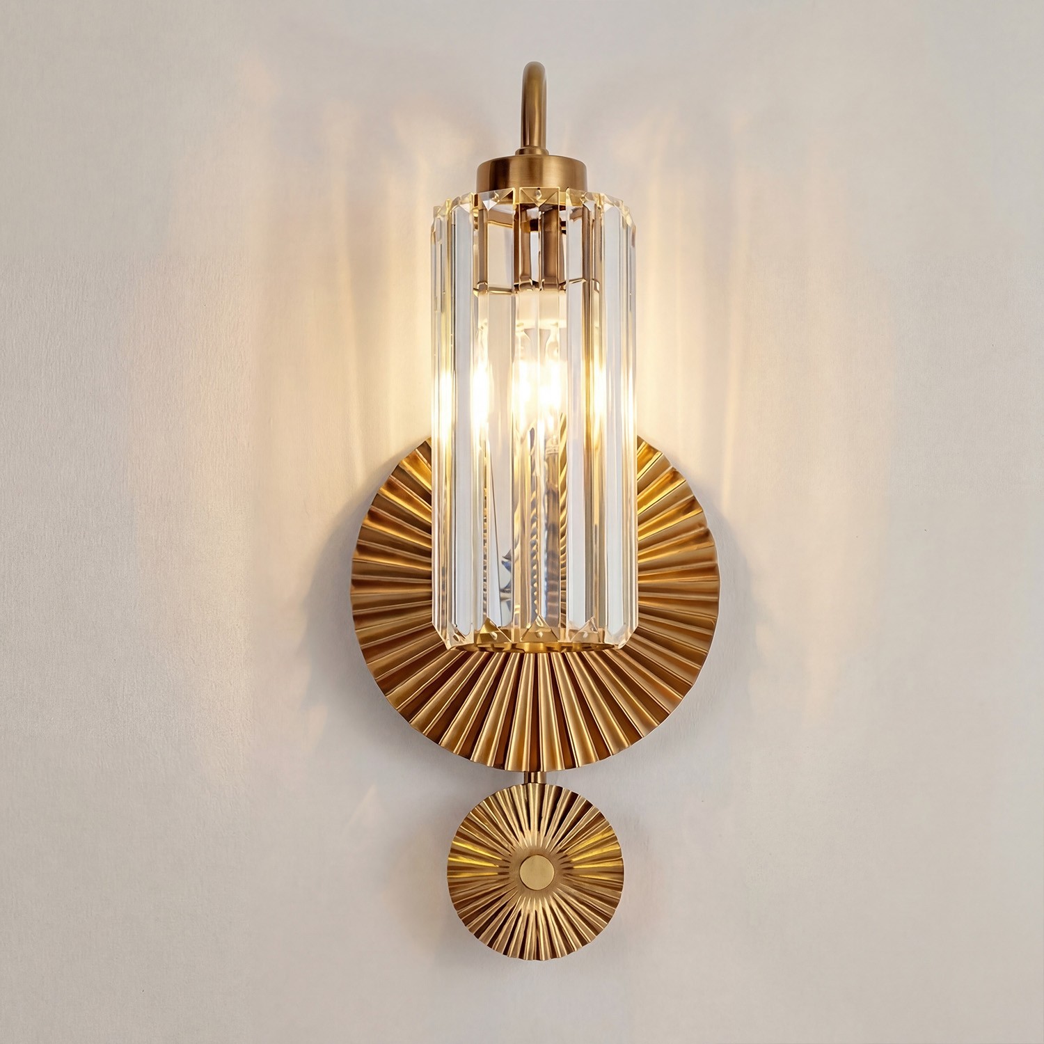 Solstice Brushed Brass Crystal Ribbed Glass Wall Sconce