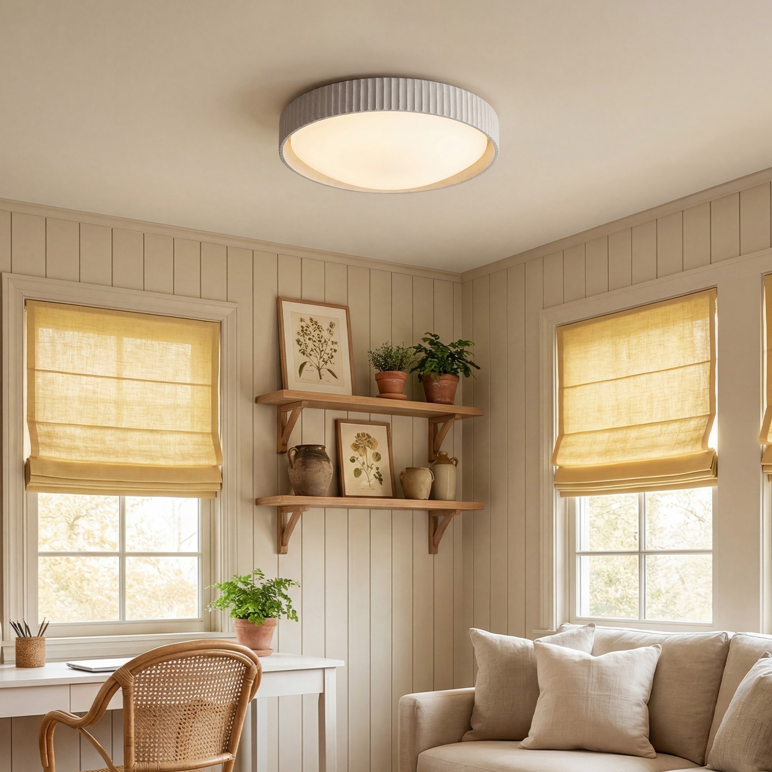 Arnold ‎Minimalist Round Led Fluted Concrete Ceiling Light