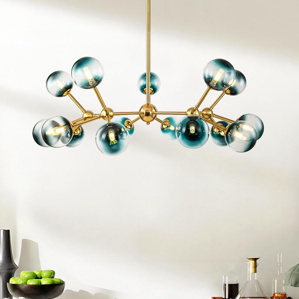 Taryn 15 Light Teal Colored Globe Glass Chandelier