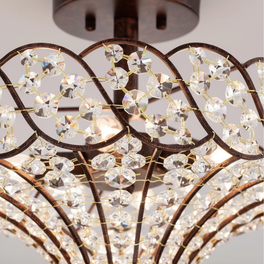 Kim Rustic Bronze 4-Light Crystal Semi-Flush Mount Ceiling Light