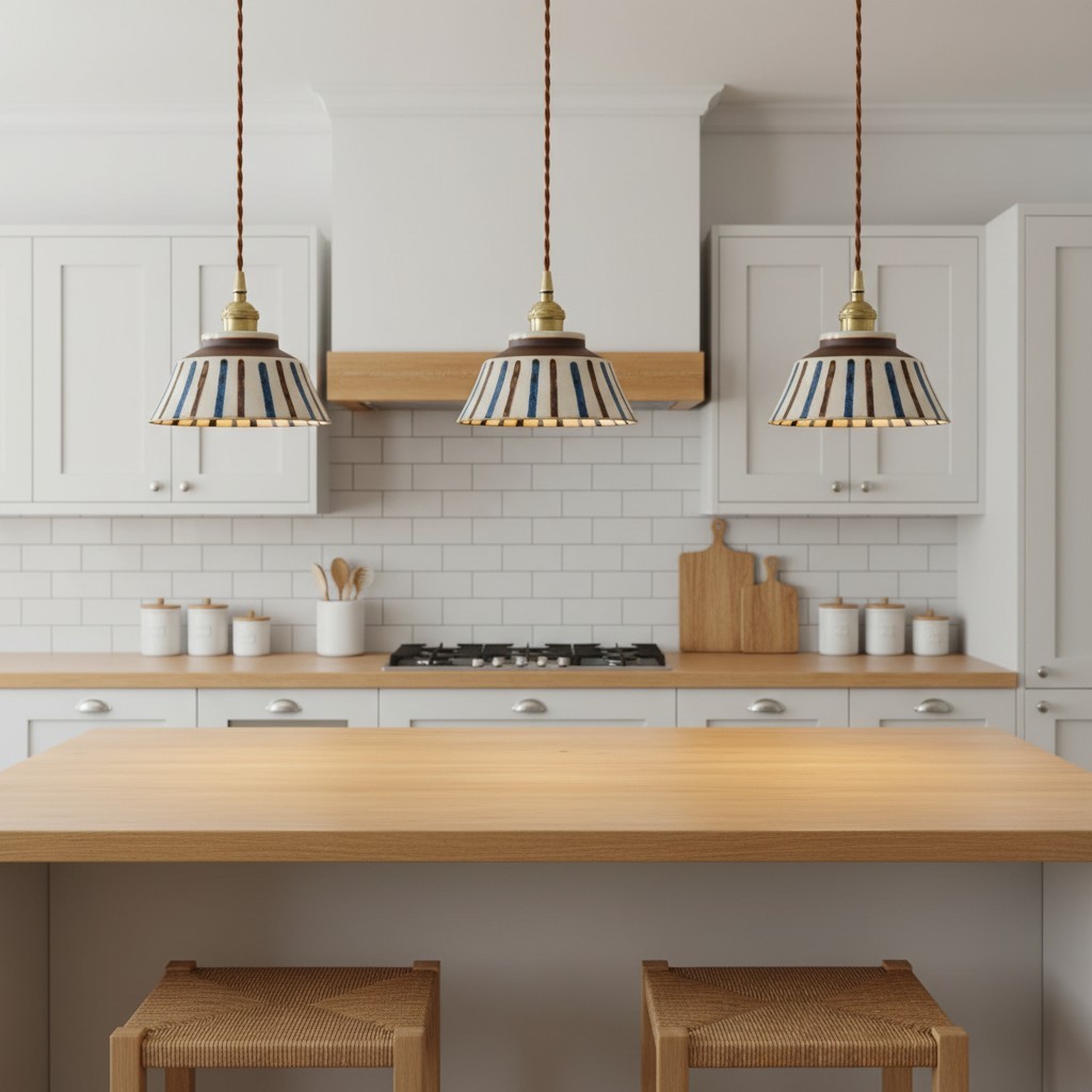 Hussein Vintage Hand-painted Ceramic Pendant Light