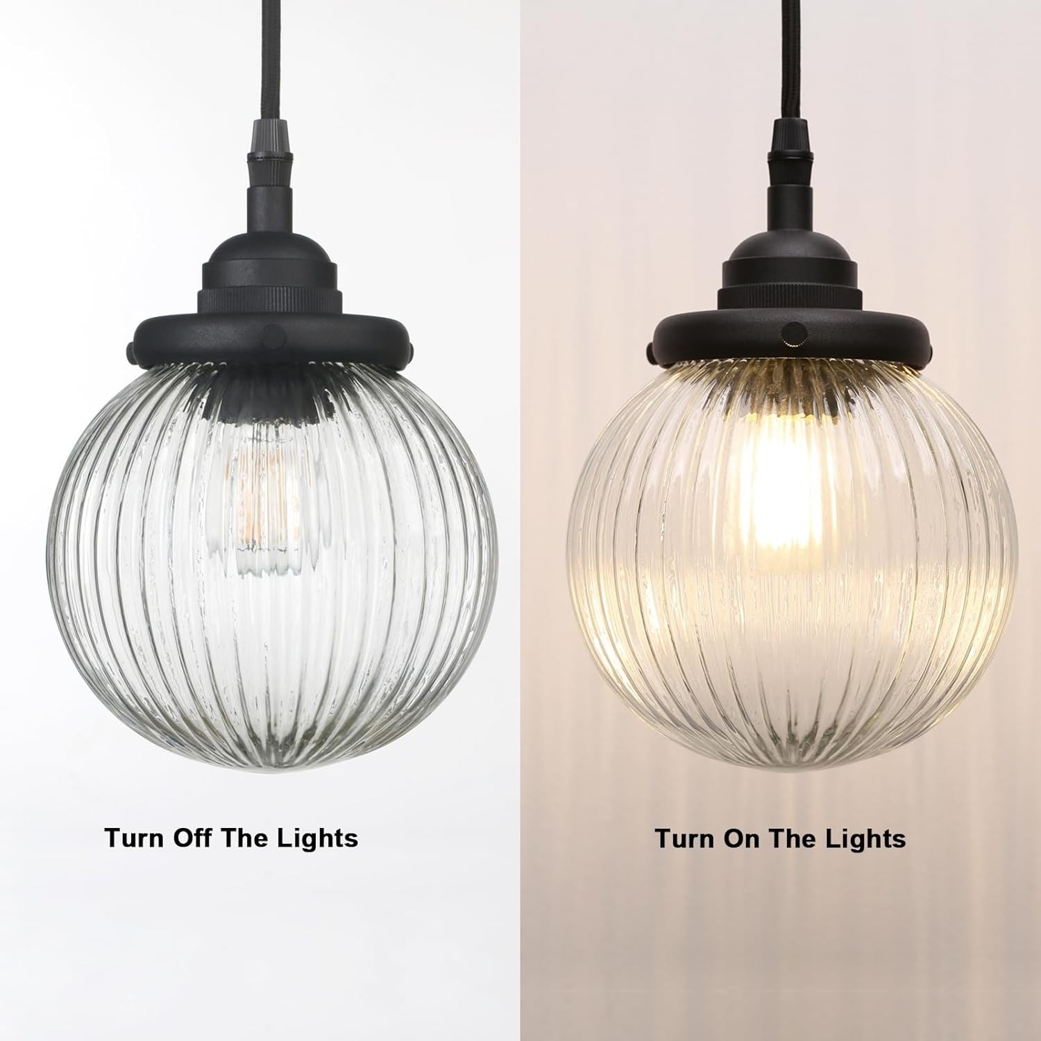 Meliora Rustic Ribbed Glass Globe Pendant Light
