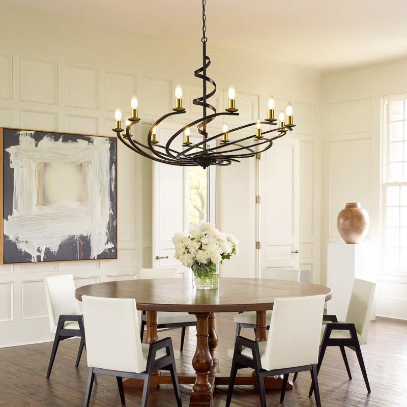 Clara Modern Matte Black Metal Spiral Chandelier