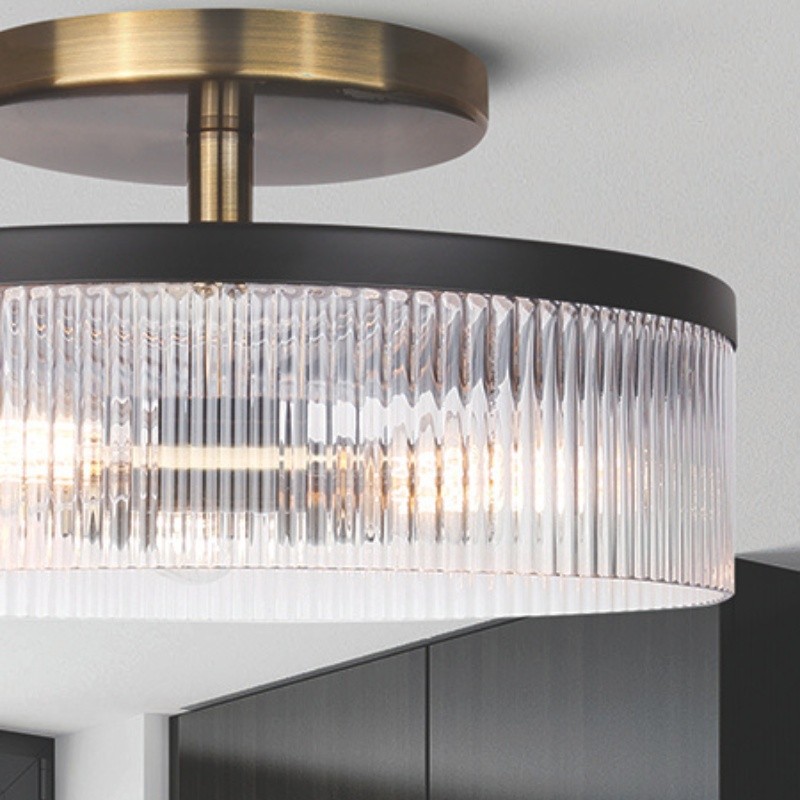 Karen Minimalist Glass Ribbed Semi Flush Ceiling Light