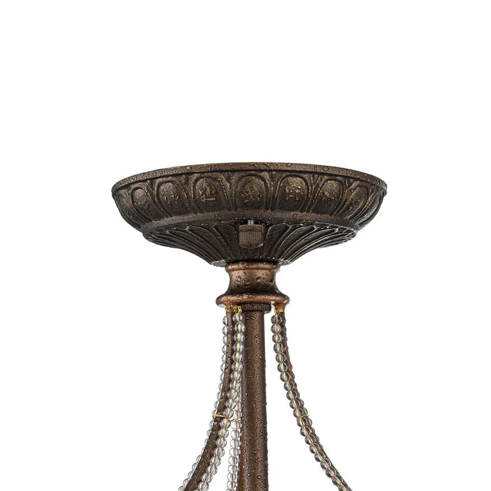 Ive Vintage Bronze Bowl 3-Light Crystal Semi Flush Ceiling Light