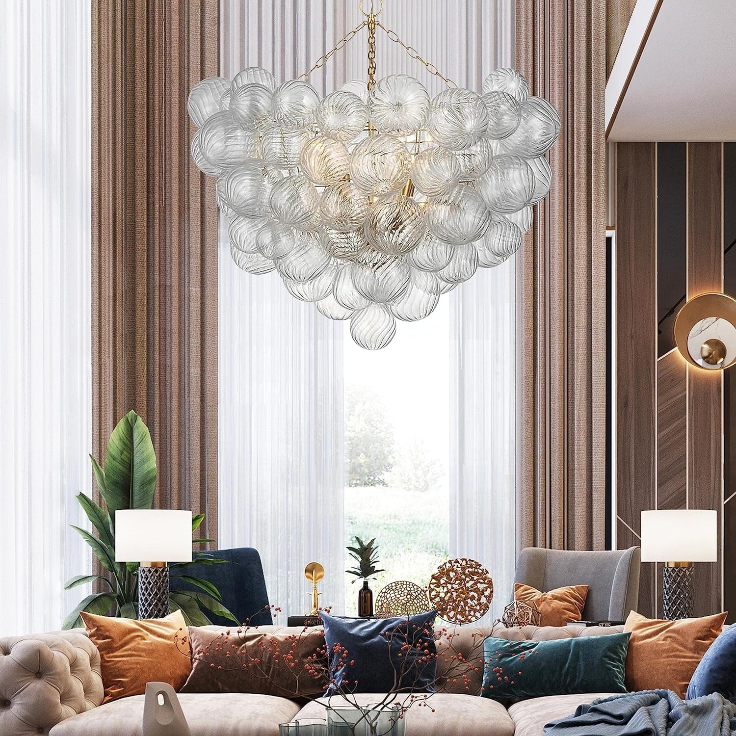 Quintessa Luxury Ribbed Glass Globe Cluster Bubble Chandelier