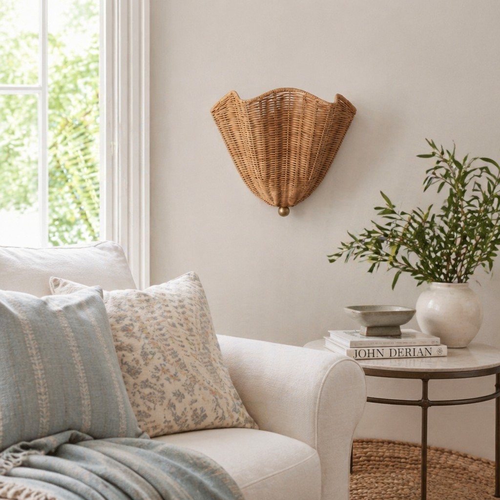Finley Bohemian Woven Rattan Wall Sconce
