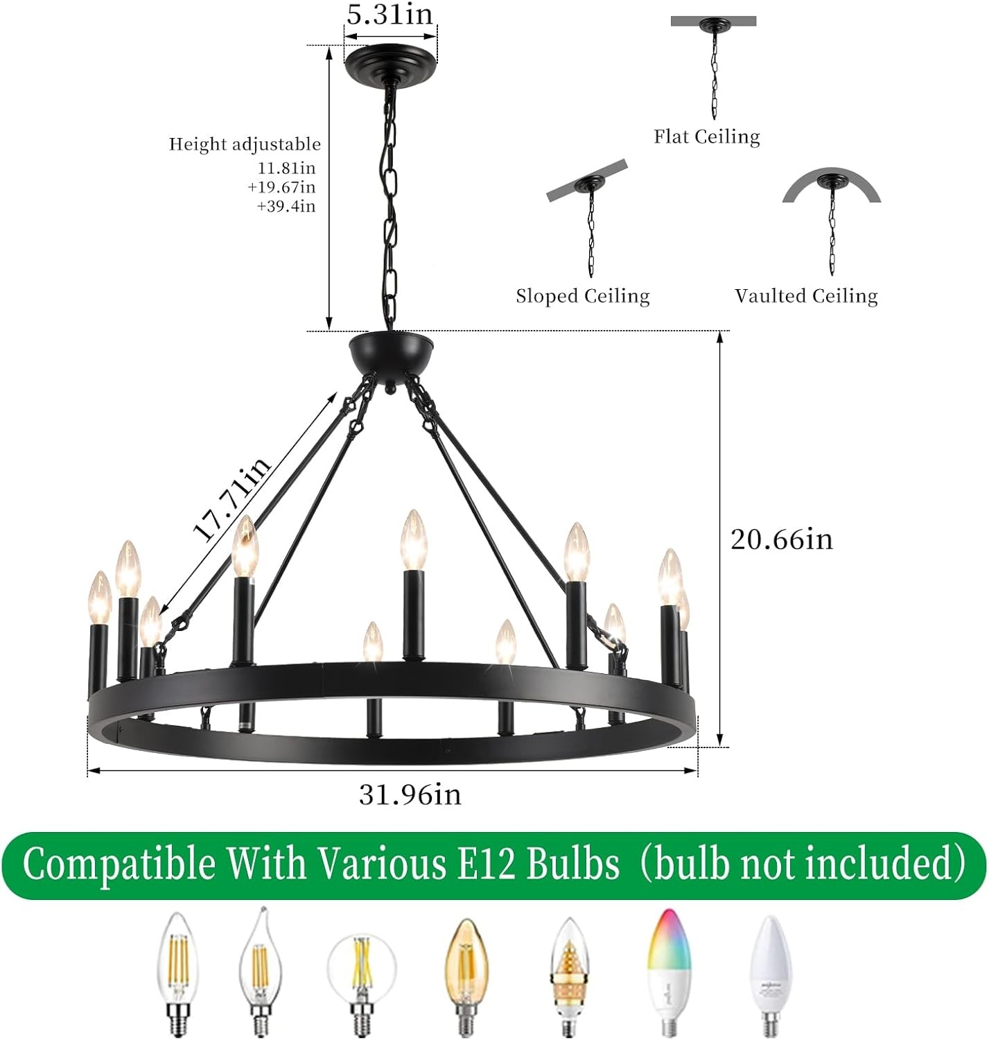 Beau Large 12 Lights Rustic Wagon Wheel Chandelier