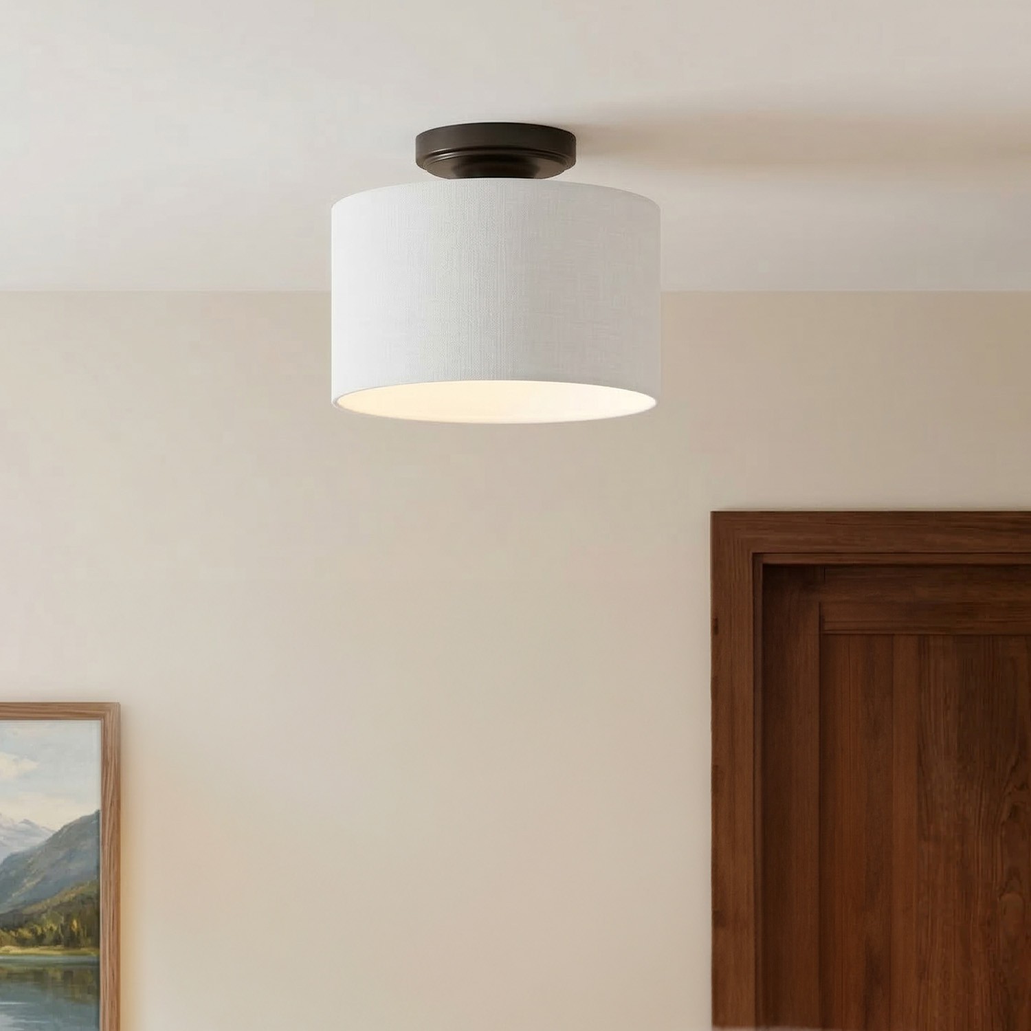 Kaethe Fabric Drum Shade Semi Flush Mount Light